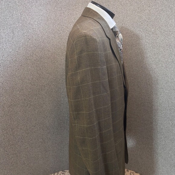 Hart Schaffner Marx Windowpane Plaid Blazer 44L Brown Sport Jacket Parisian Wool - Picture 8 of 16